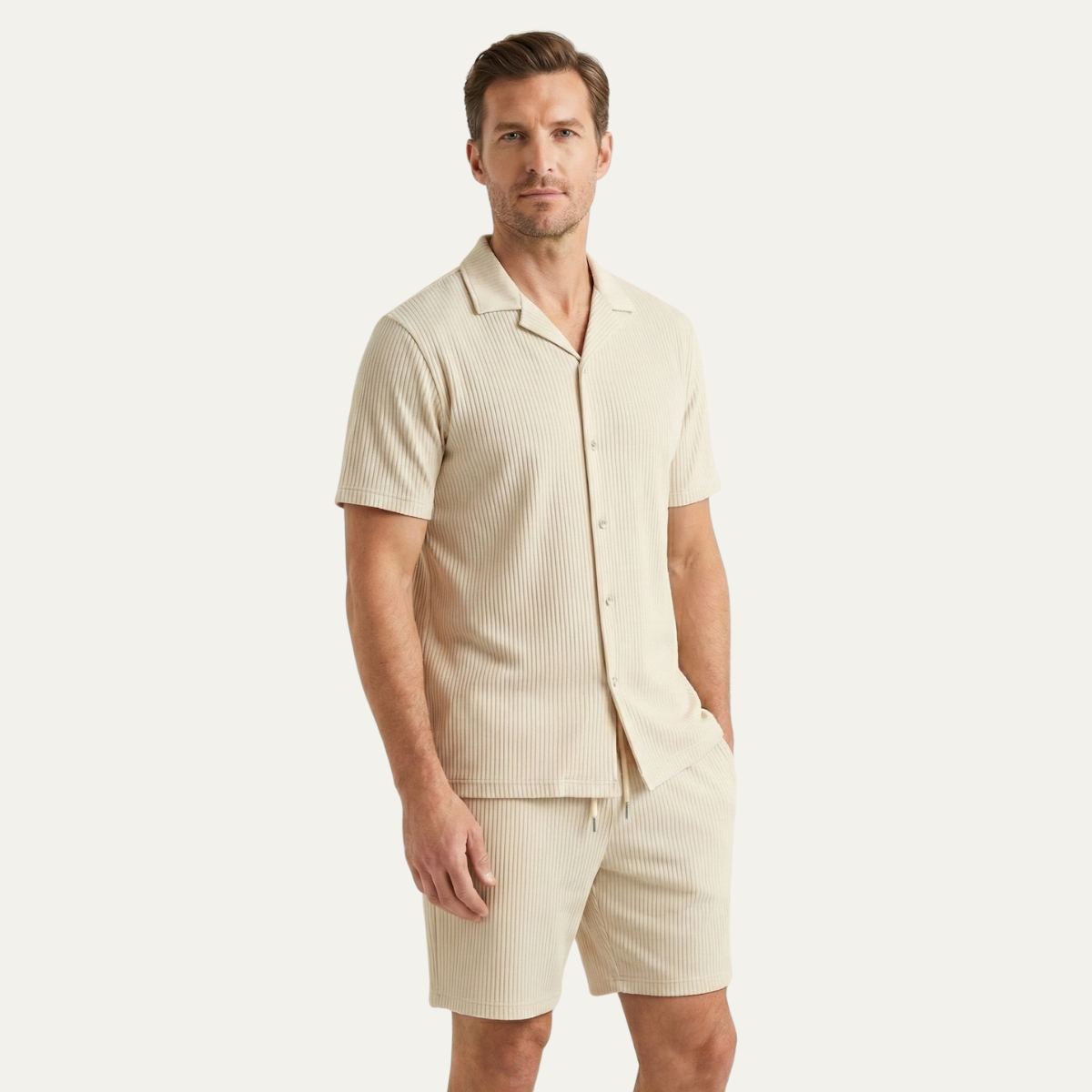 The Poschiavo Men’s Casual Summer Ribbed Set – Shirt & Shorts