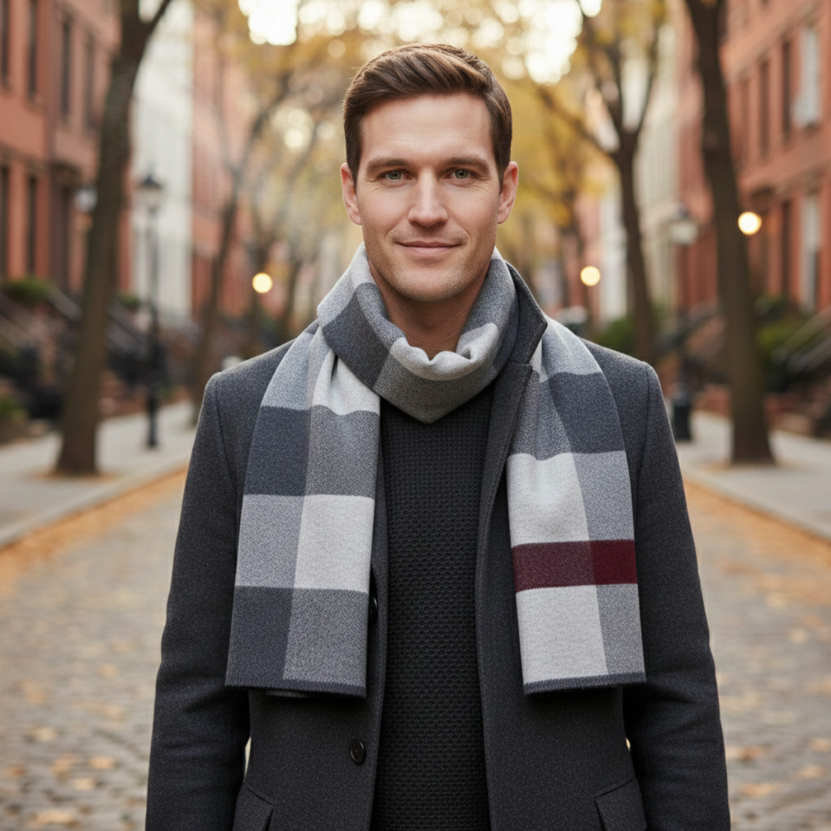 The Highgate Men's Classic Knit Plaid Scarf