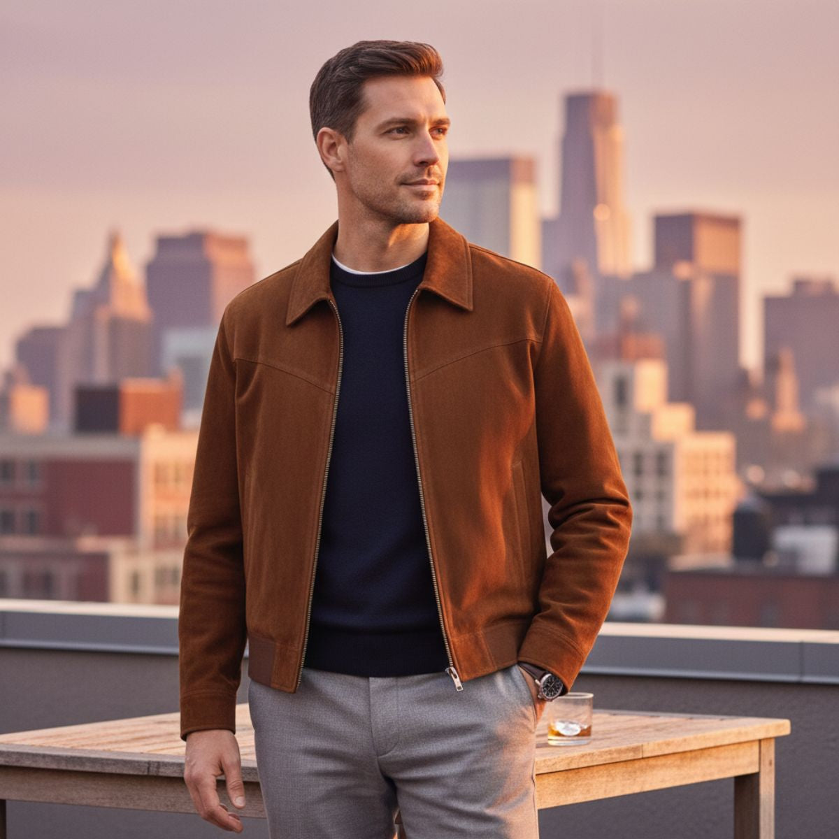 The Madrid Suede Leather Jacket – Men’s Classic Bomber Style