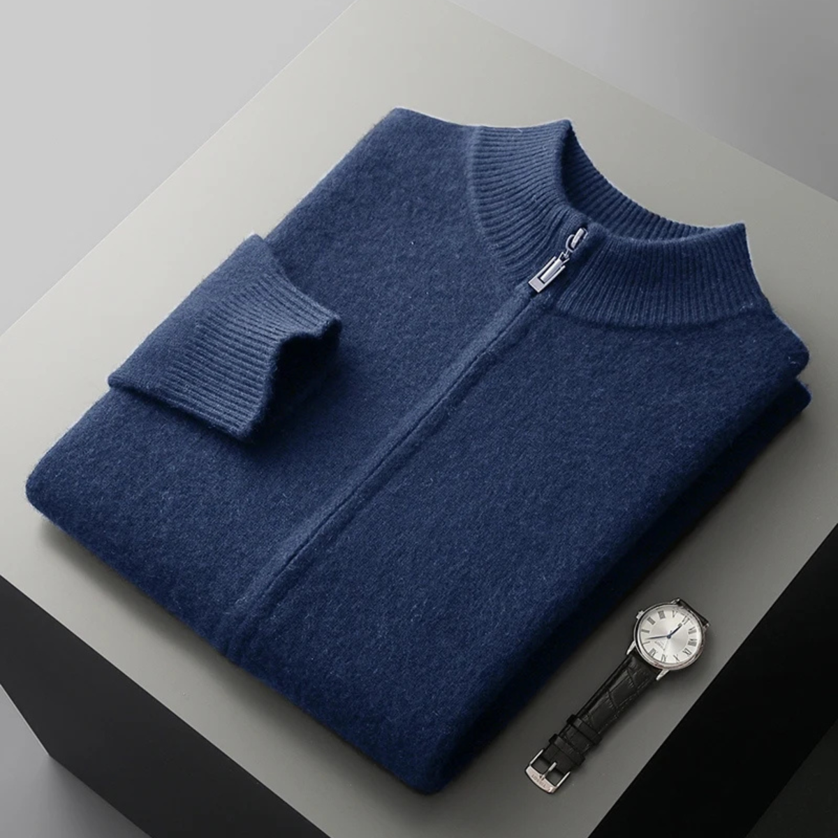 The Maplecrest Men's Merino  Mock Neck Zip Up Cardigan