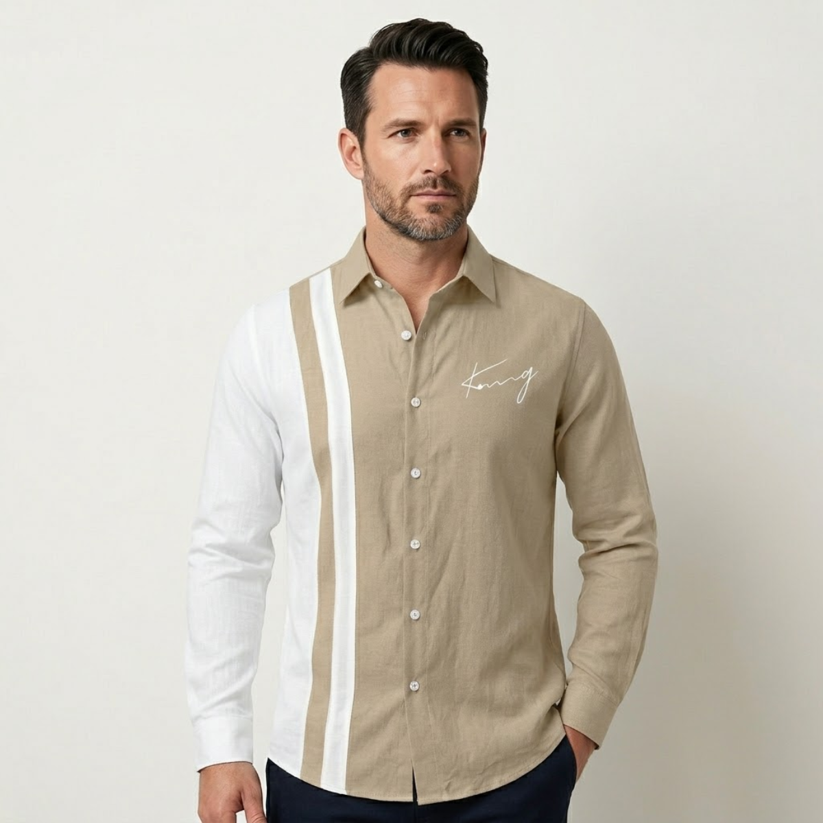 The Riomaggiore Men’s Summer Color Block Striped Dress Shirt