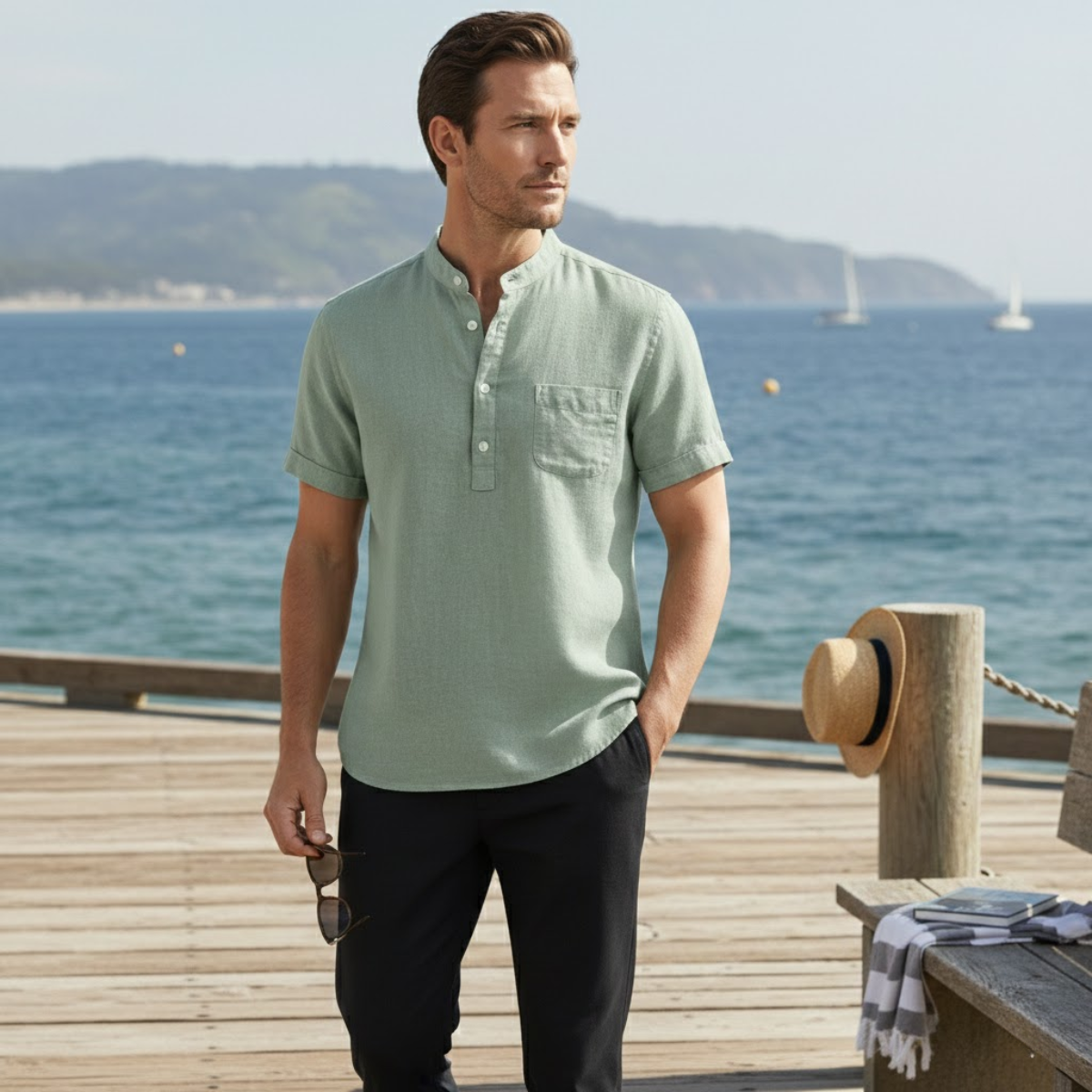 The Glasgow Men’s Casual Cotton Linen Henley Shirt