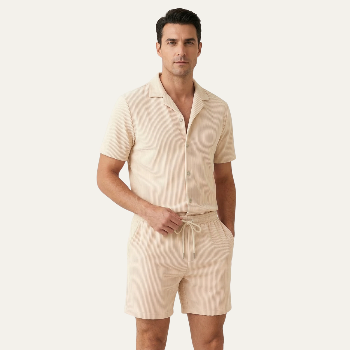 The Brookmill Men’s Ribbed Summer Set – Shirt & Shorts