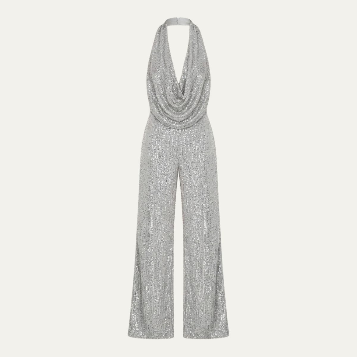 Women's Elegant Sequin Cowl Neck Wide Leg Jumpsuit
