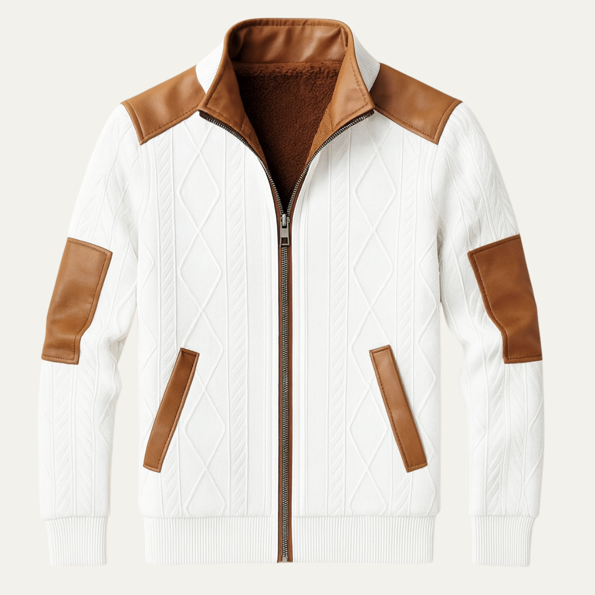 The Glenmeadow Men's Warm Fleece Lined Cable Knit Zip Up Sweater Jacket