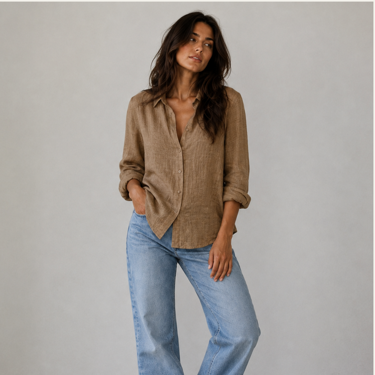 Summer Linen Blend Button Up Blouse