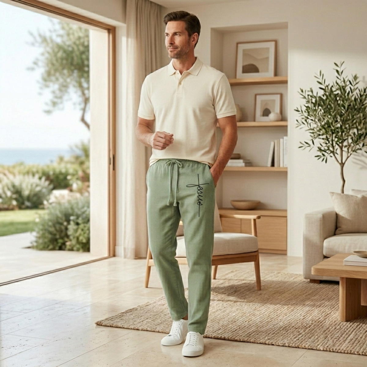 The Cedarbrook Men’s Breathable Relaxed Fit Linen Wide Leg Drawstring Pants