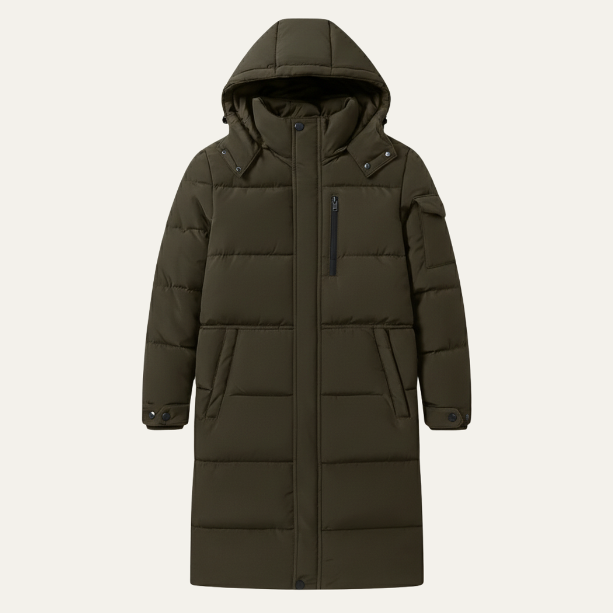 The Woking Men’s Thermal Longline Black Puffer Coat with Hood