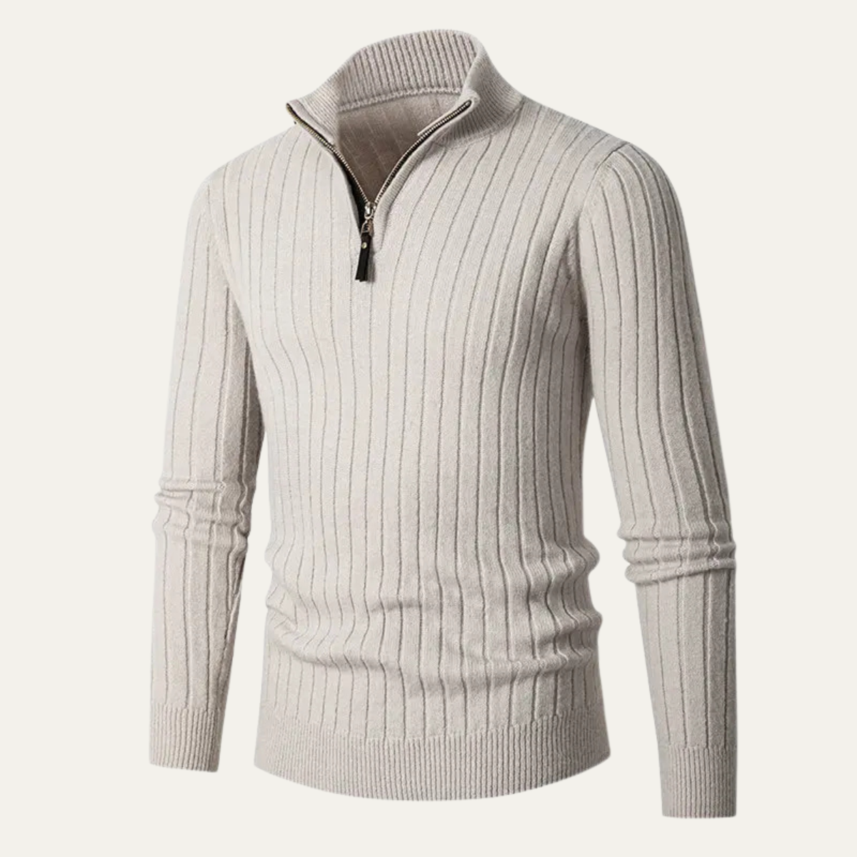 The Favignana Men's Knitted Stand Collar Ribbed Half Zip Sweater
