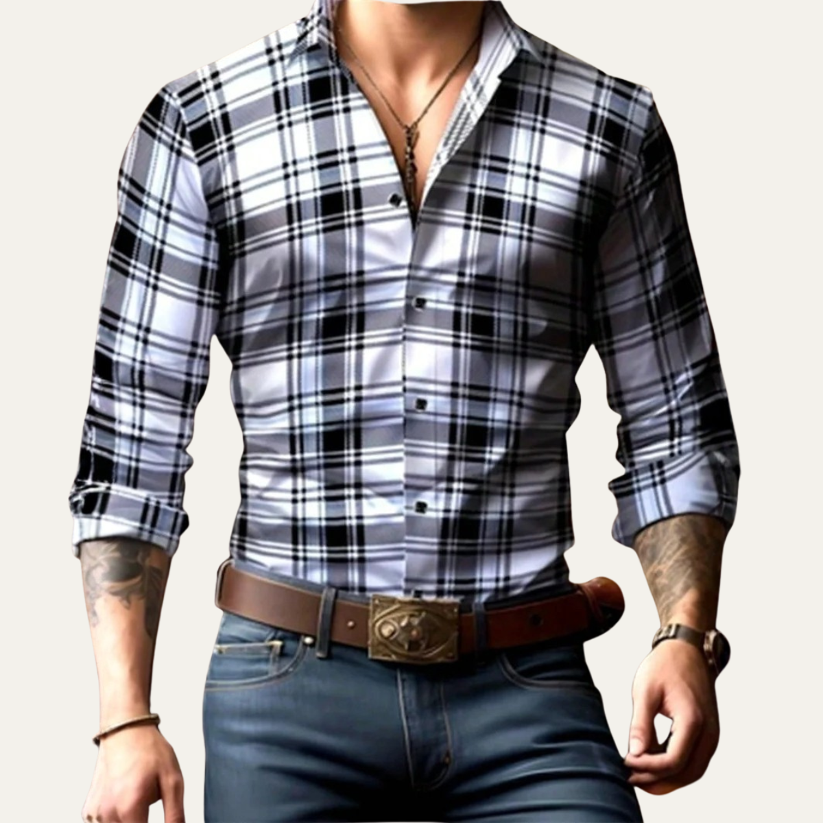 The Livorno Men’s Western Style Shirt Cowboy Print Trendy Shirt