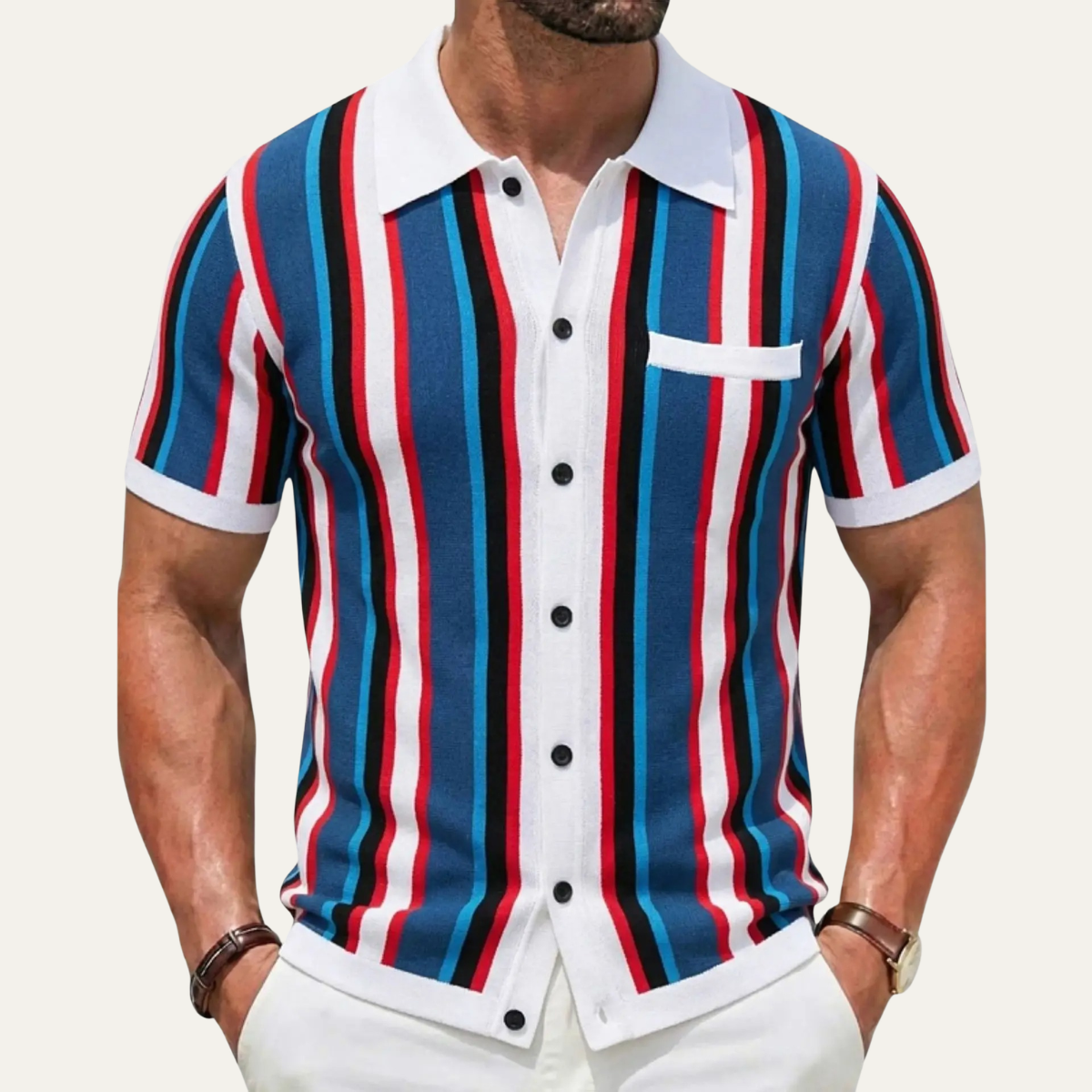 The San Gimignano Men’s Retro Striped Knit Trendy Polo Shirt