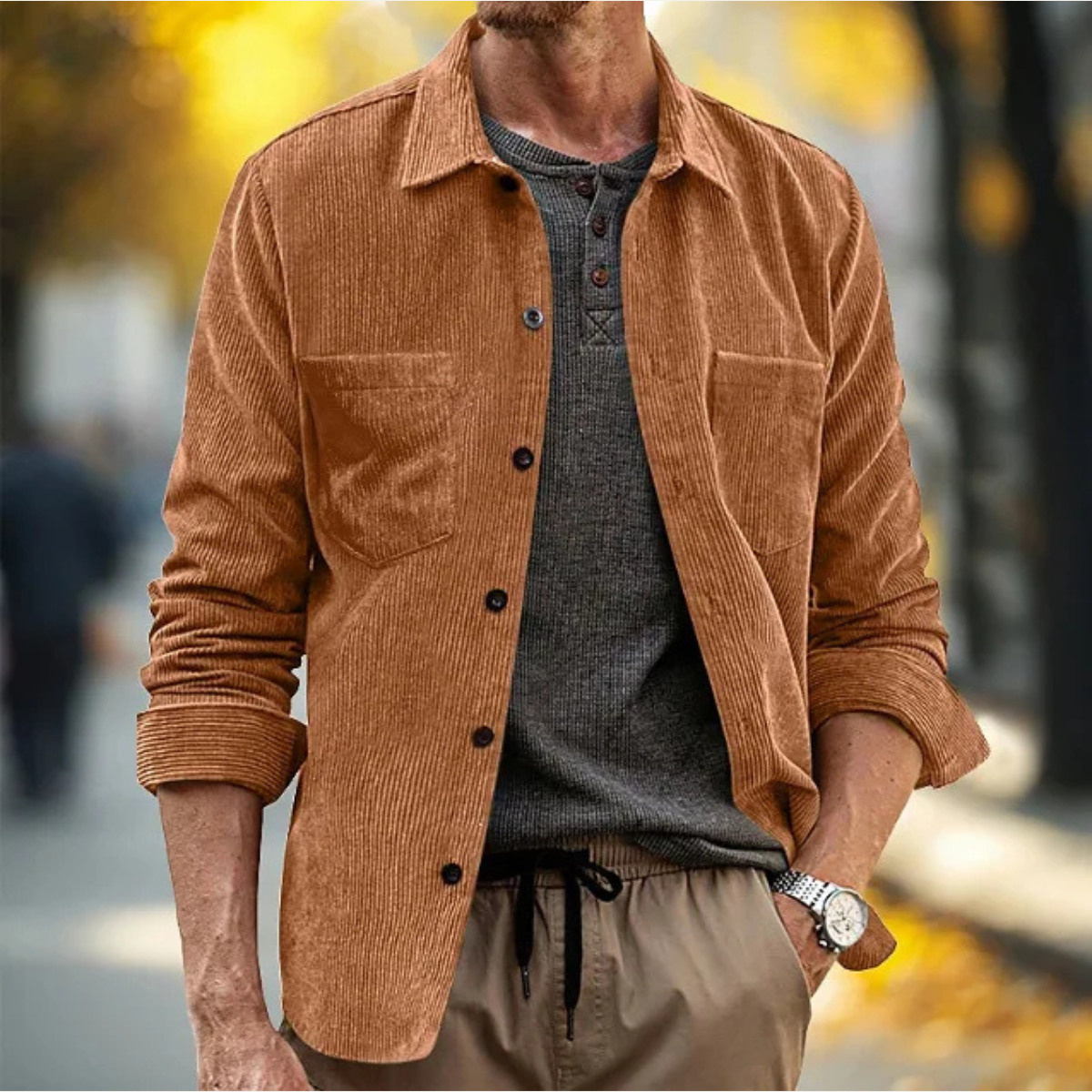 The Bellehurst Men's Lightweight Corduroy Button Up Shirt Jacket