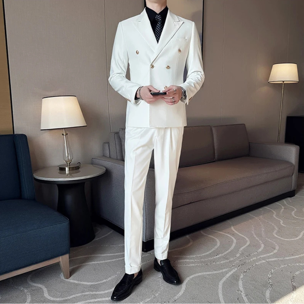 The Crotone Men’s White Double Breasted Suit – Elegant Formal Jacket & Pants