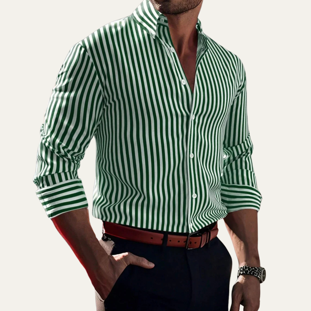 The Piacenza Men’s Casual Button-Down Printed Striped Shirt