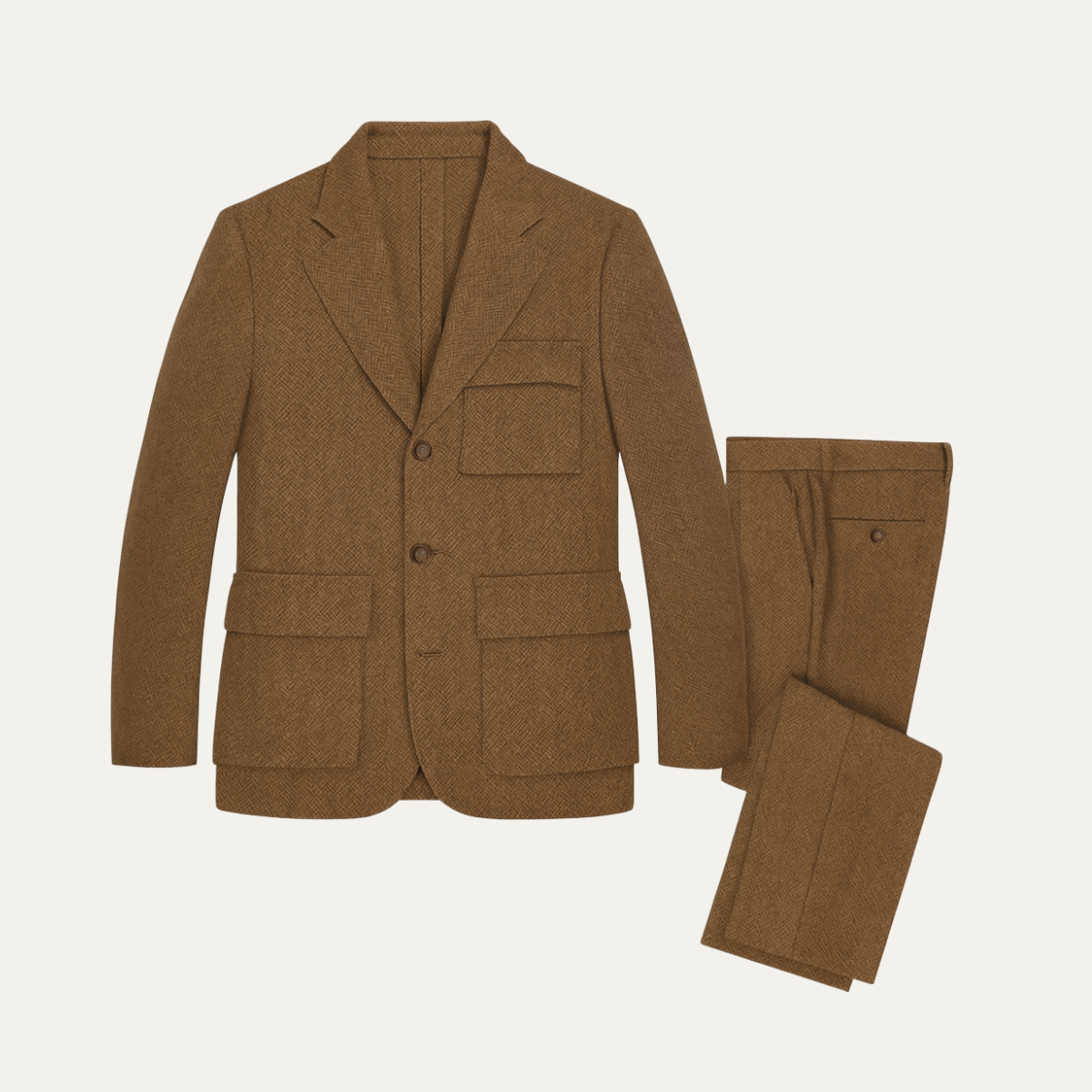 The Como Men’s Smart 3 Piece Tweed Suit – Herringbone Blazer, Waistcoat &amp; Trousers