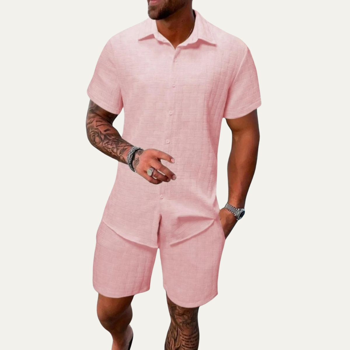 The Ashbourne Men’s Trendy Summer Button Up Shirt & Shorts Set