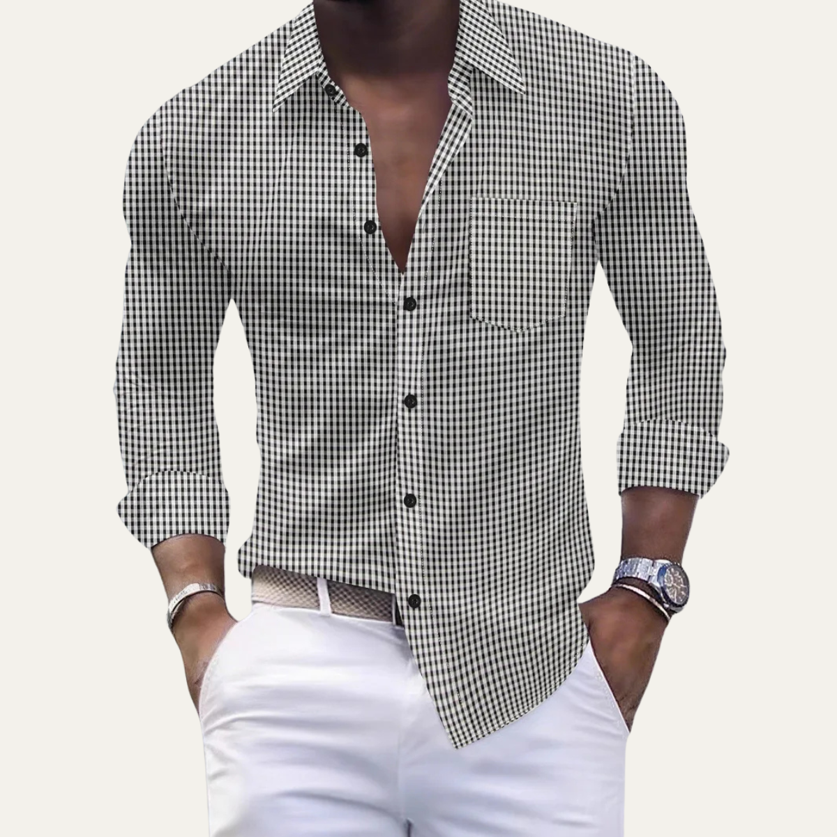 The Varenna Men’s Casual Button Down Checkered Dress Shirt
