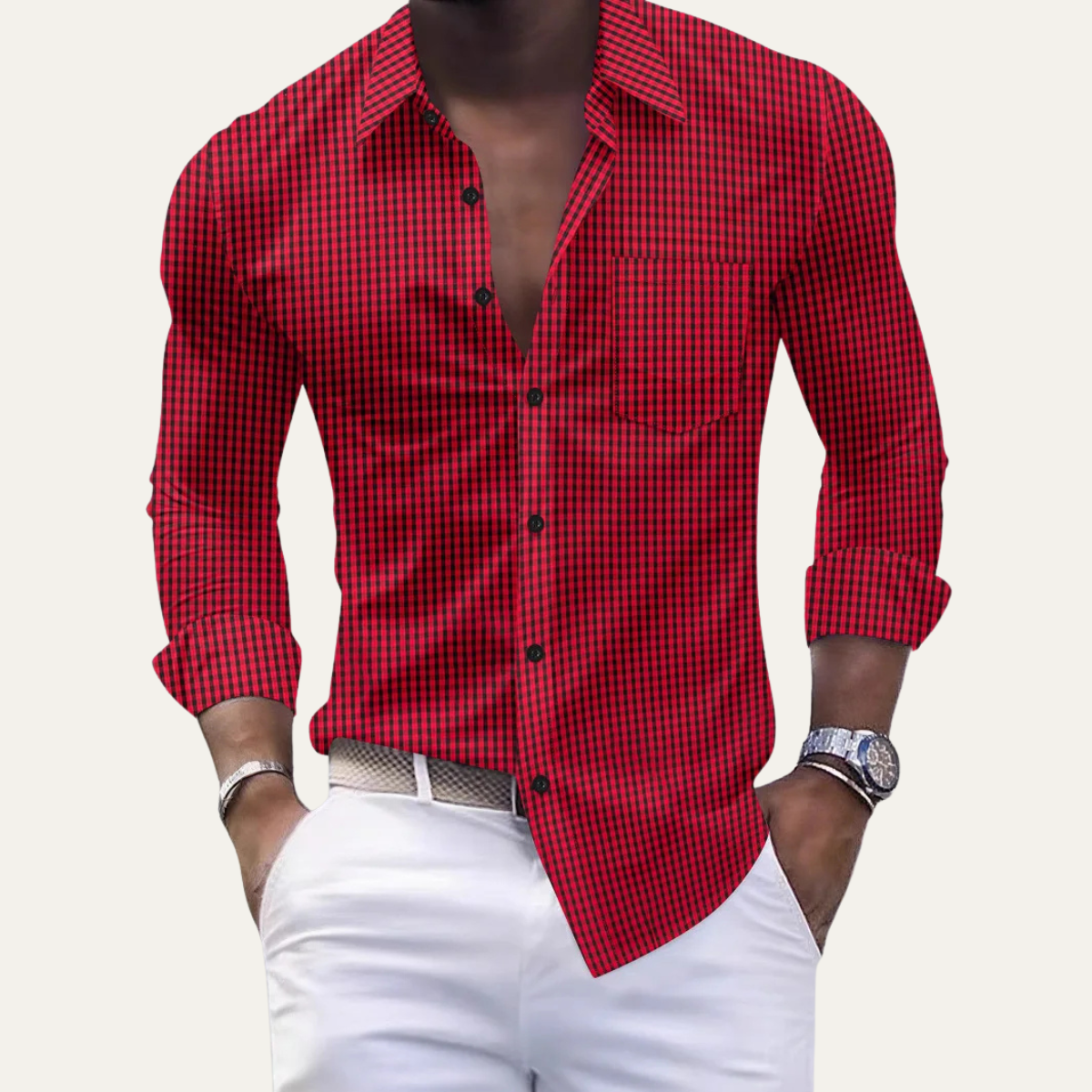 The Varenna Men’s Casual Button Down Checkered Dress Shirt