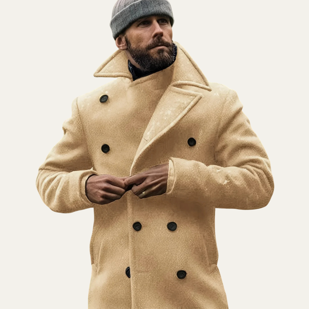 The Carlisle Men’s Warm Winter  Double Breasted Wool Peacoat – Khaki