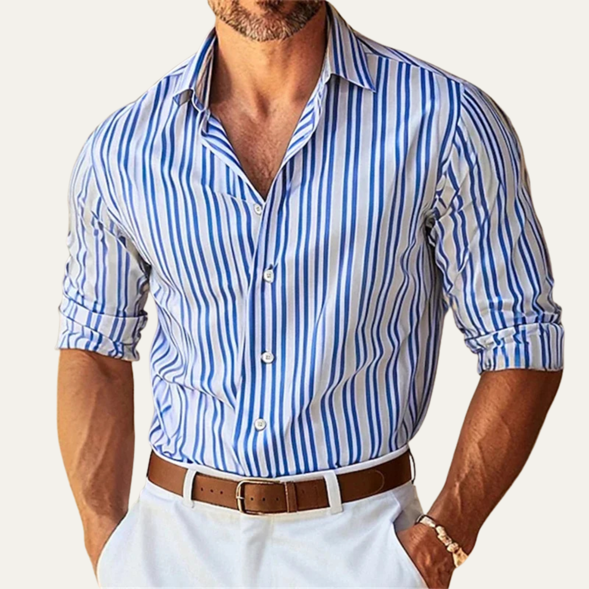 The Lecco Men’s Slim Fit Striped Business Dress Shirt