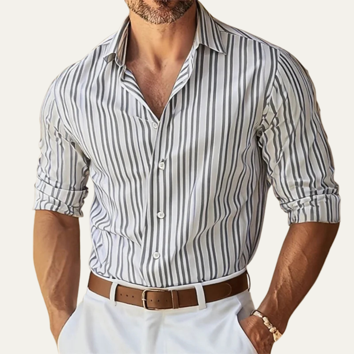 The Lecco Men’s Slim Fit Striped Business Dress Shirt