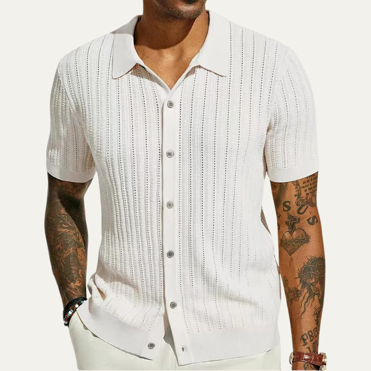 The Siracusa Men’s Lightweight Knit Button Down Polo Shirt