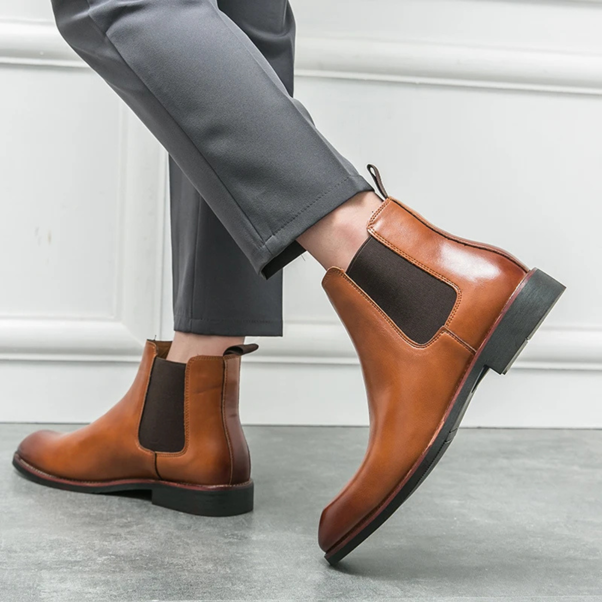 The Lausanne Men’s Classic Leather Chelsea Boots with Rubber Sole – Brown
