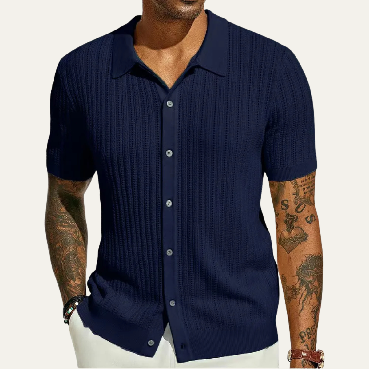 The Siracusa Men’s Lightweight Knit Button Down Polo Shirt