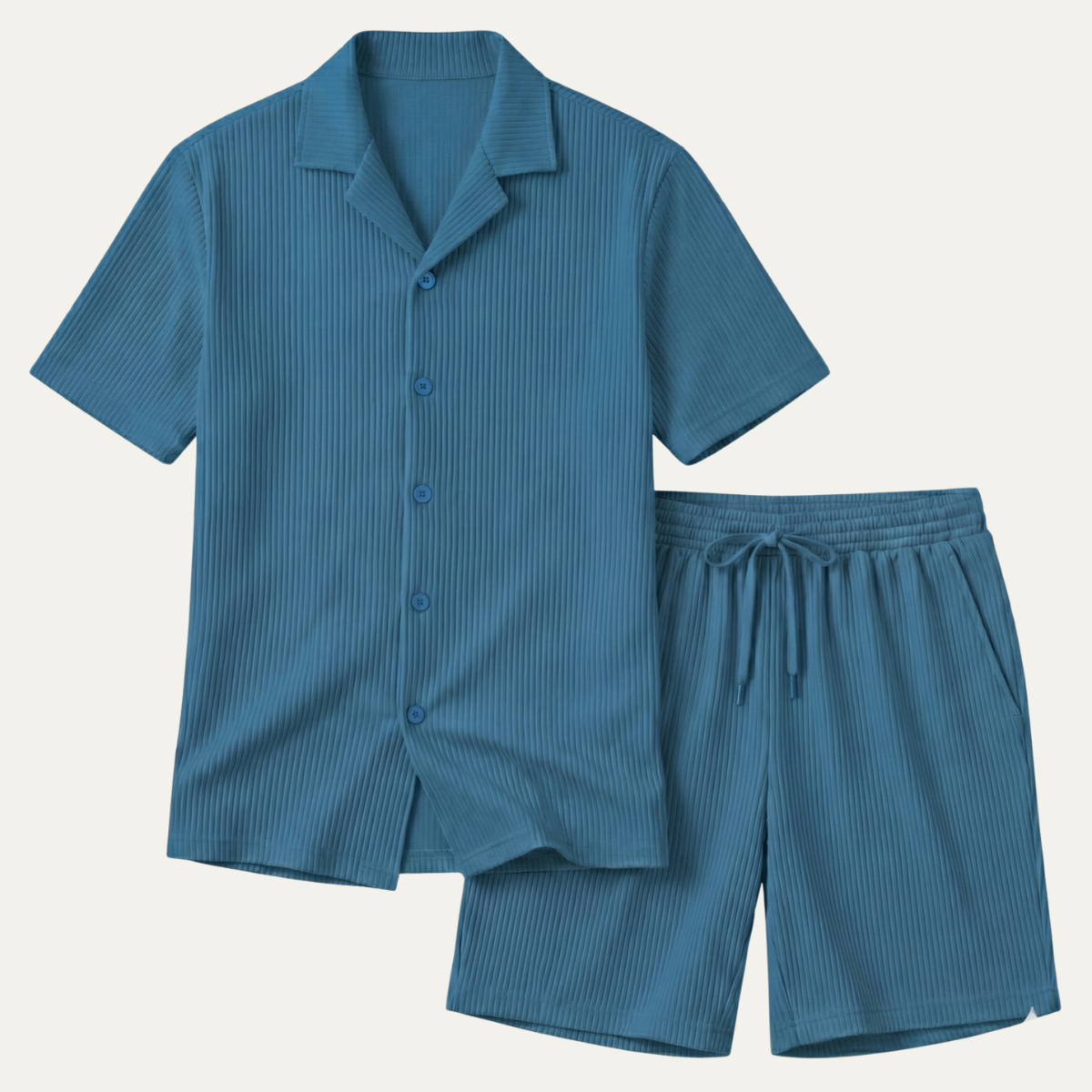The Poschiavo Men’s Casual Summer Ribbed Set – Shirt & Shorts