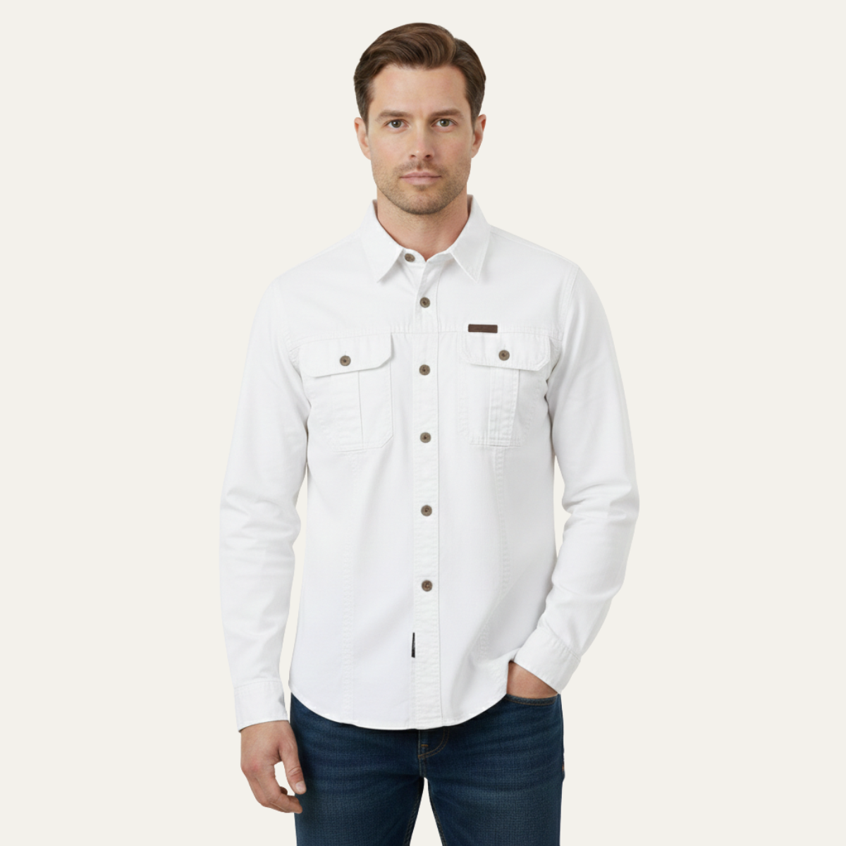 The Ashton Ridge Men’s Solid Color Multi Pocket Cotton Cargo Shirt