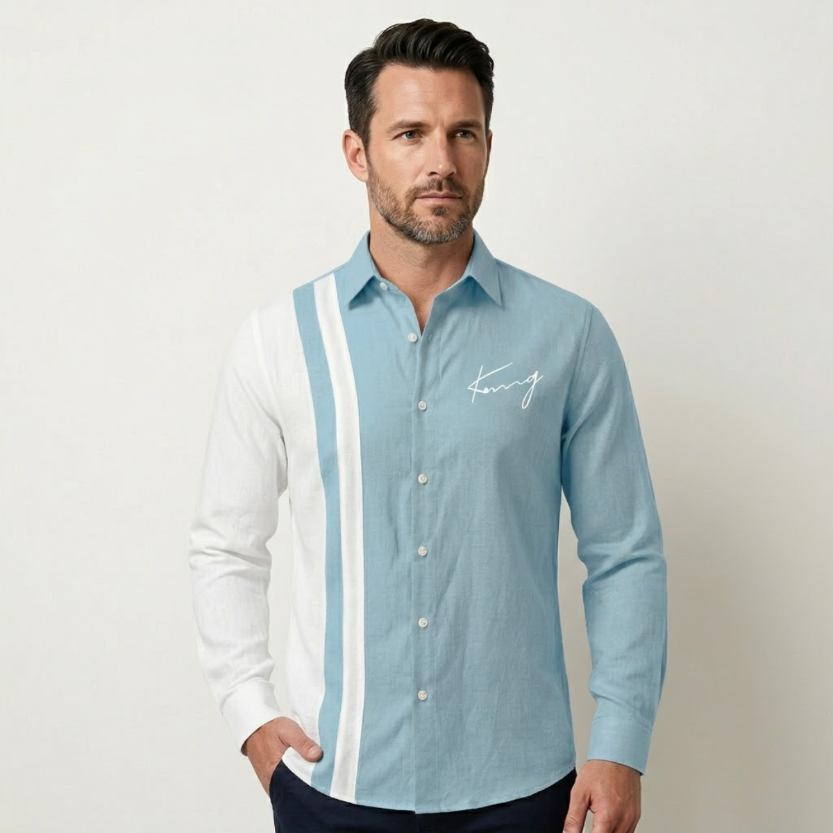 The Riomaggiore Men’s Summer Color Block Striped Dress Shirt