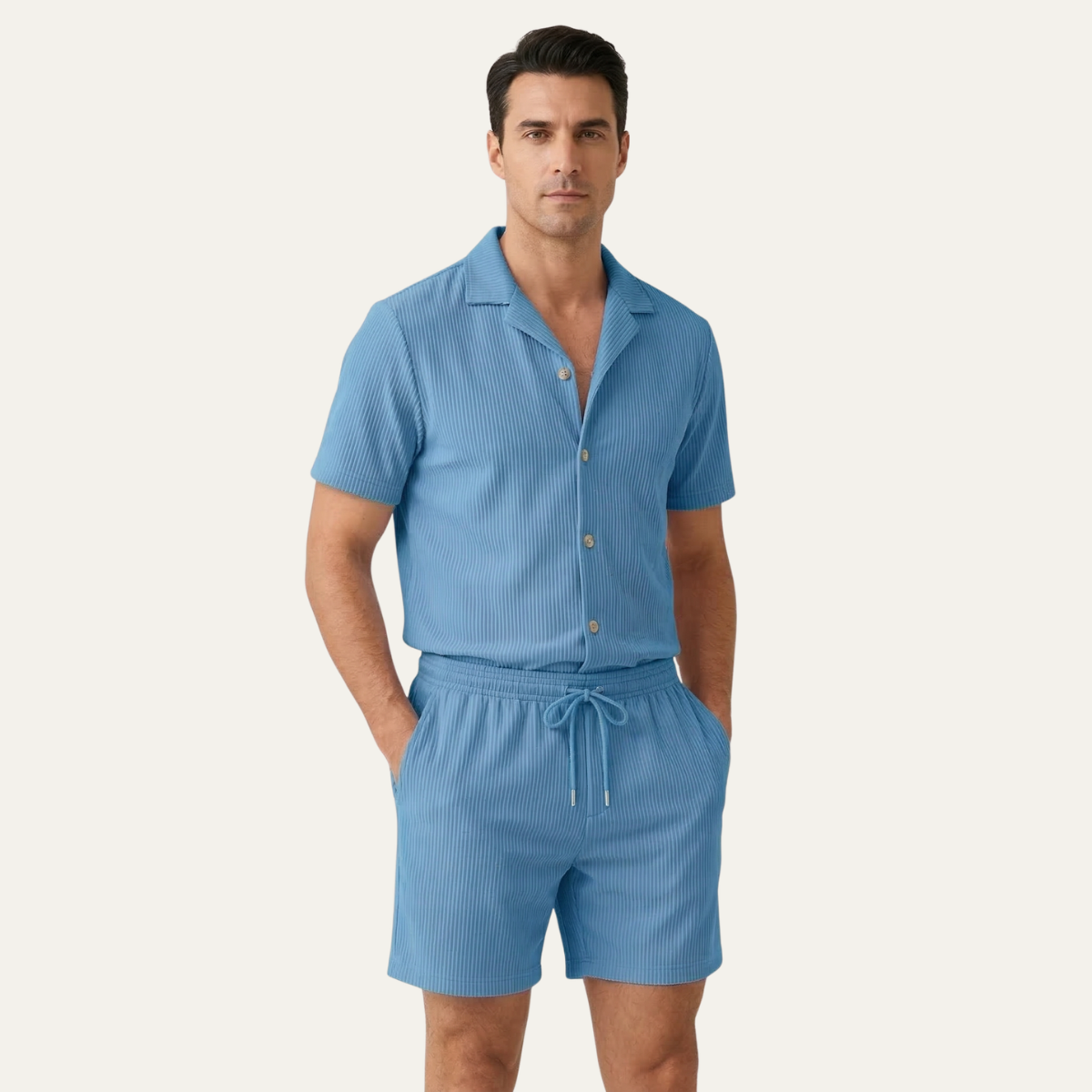 The Brookmill Men’s Ribbed Summer Set – Shirt & Shorts