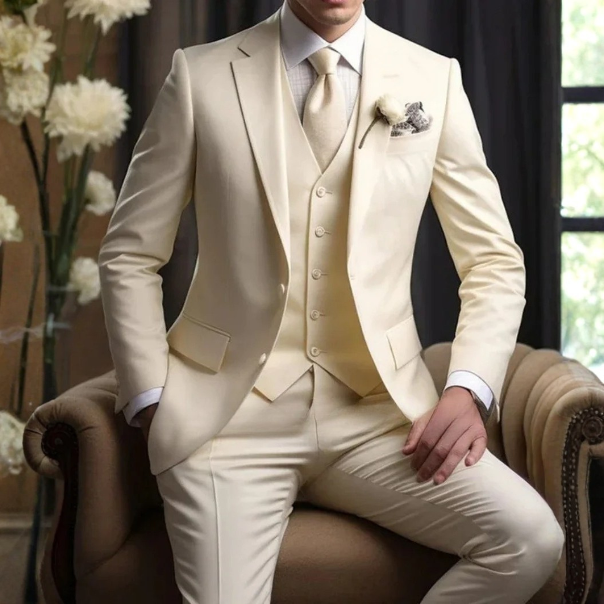 The Cisternino Men’s Wedding 3 Piece Suit – Slim Fit Jacket Vest Pants