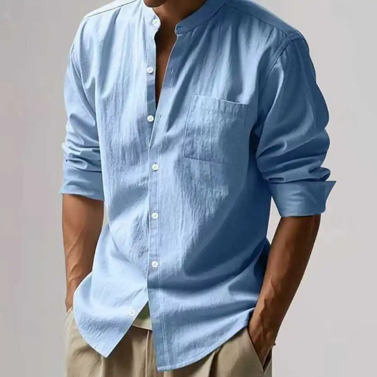 The Manly Men’s Casual Button Up Linen Long Sleeve Shirt with Pocket
