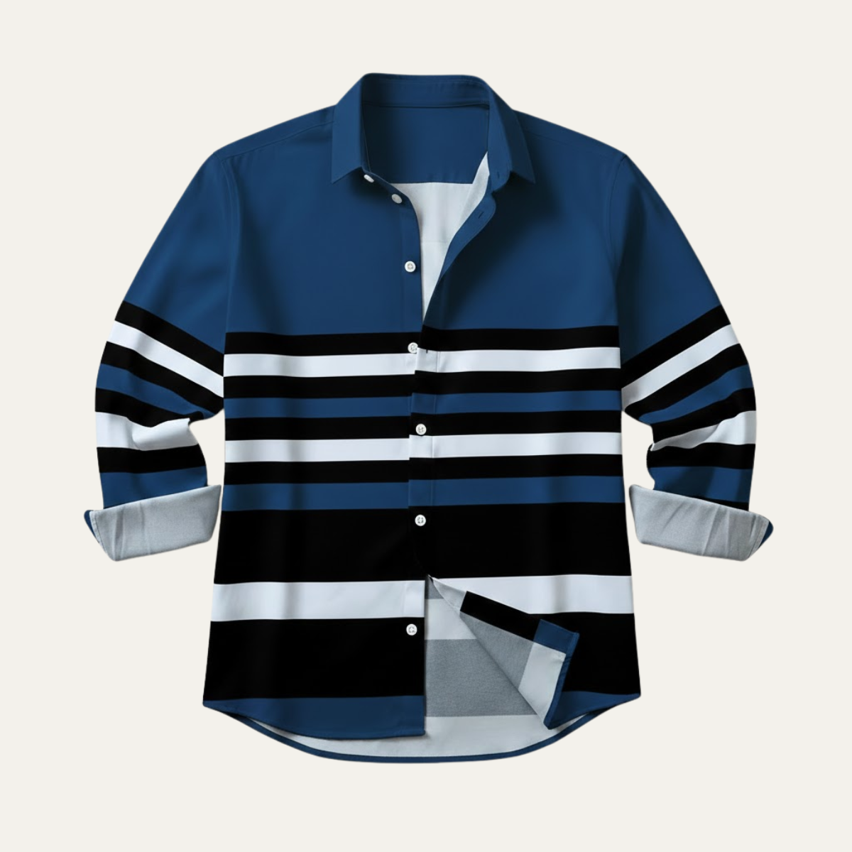 The Glenpark Men’s Modern Color Block Striped Trendy Shirt