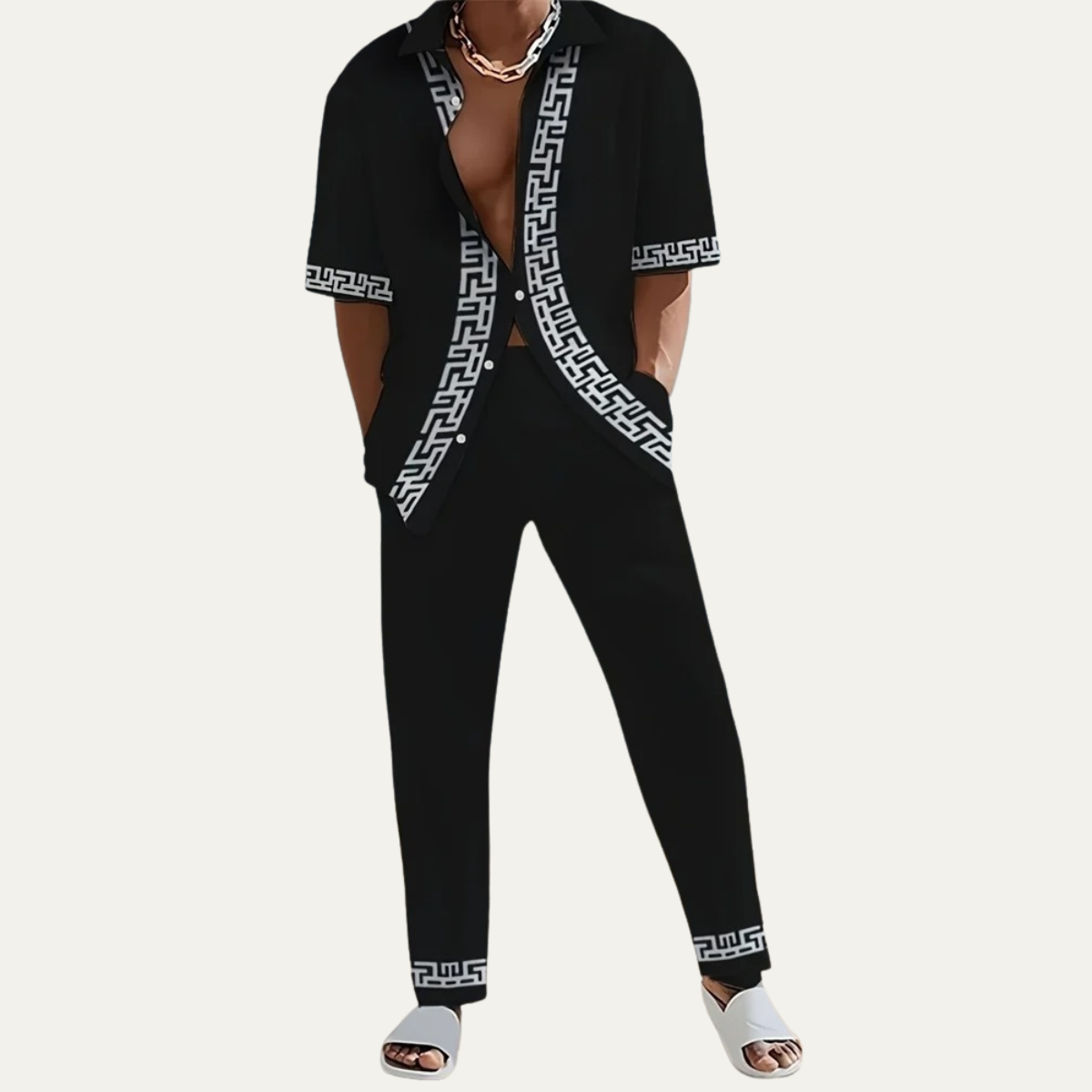 The Cortona Men’s Lightweight Striped 2 Piece Outfit Set – Shirt and Pants