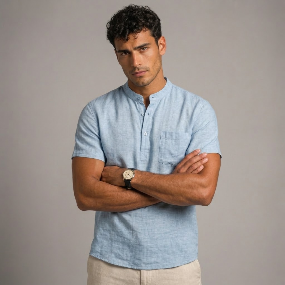 The Edinburgh Men’s Lightweight Cotton Linen Henley Shirt