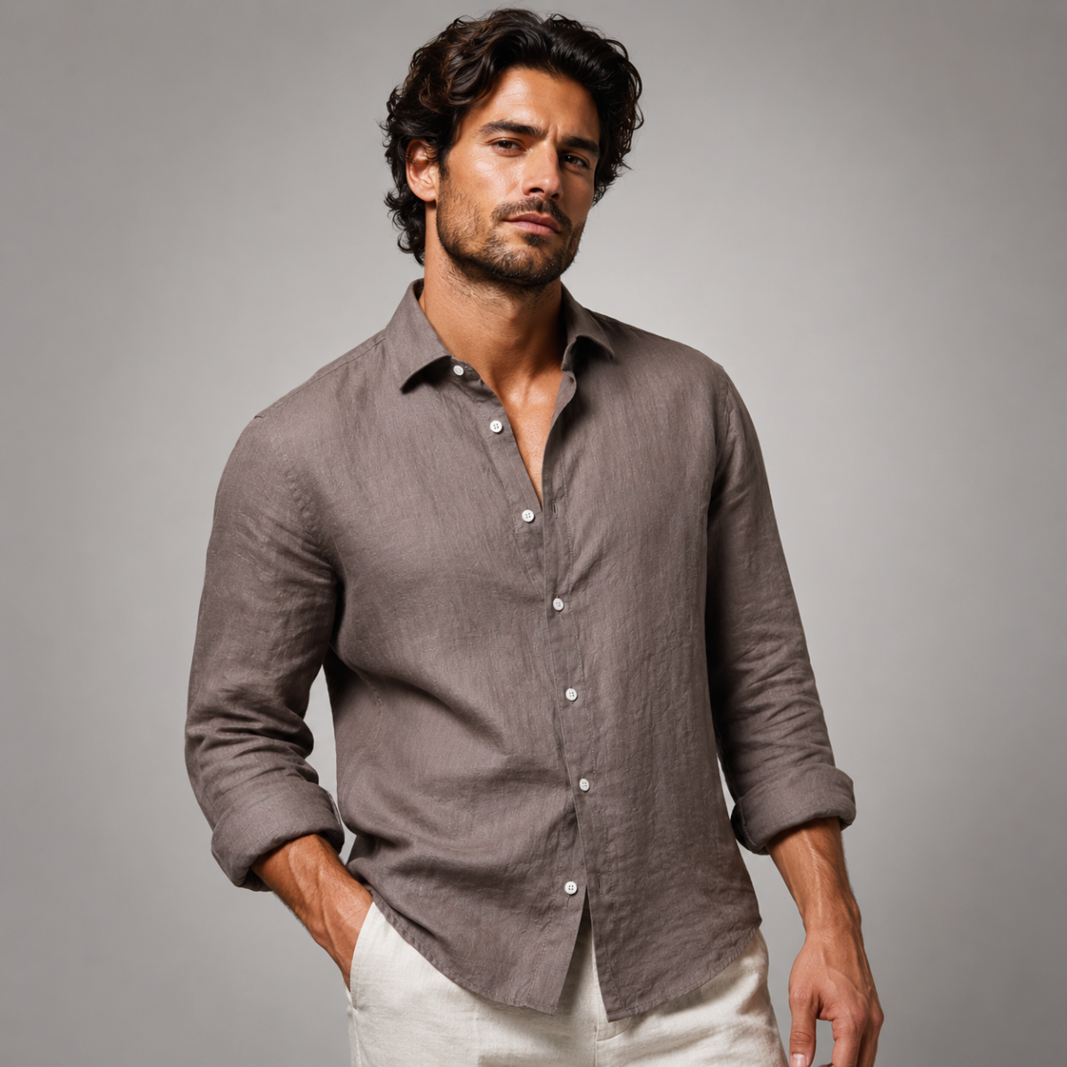 The Ironridge Men’s Linen Lightweight Turn Down Collar Trendy Shirt