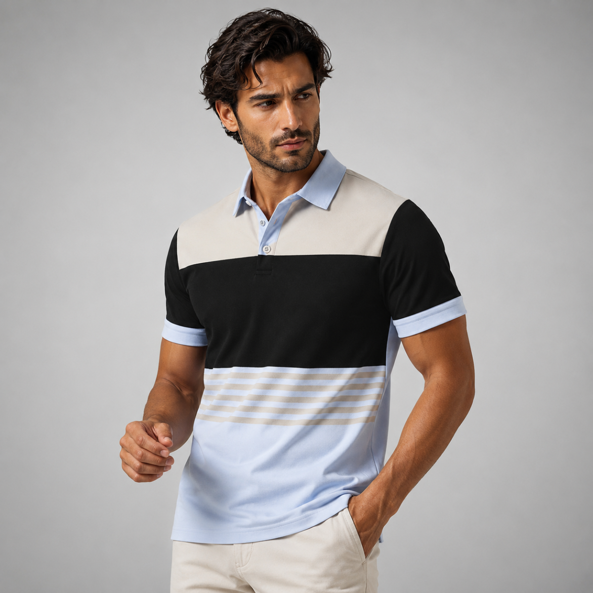 The Bergamo Men’s Casual Color Block Summer Polo Shirt