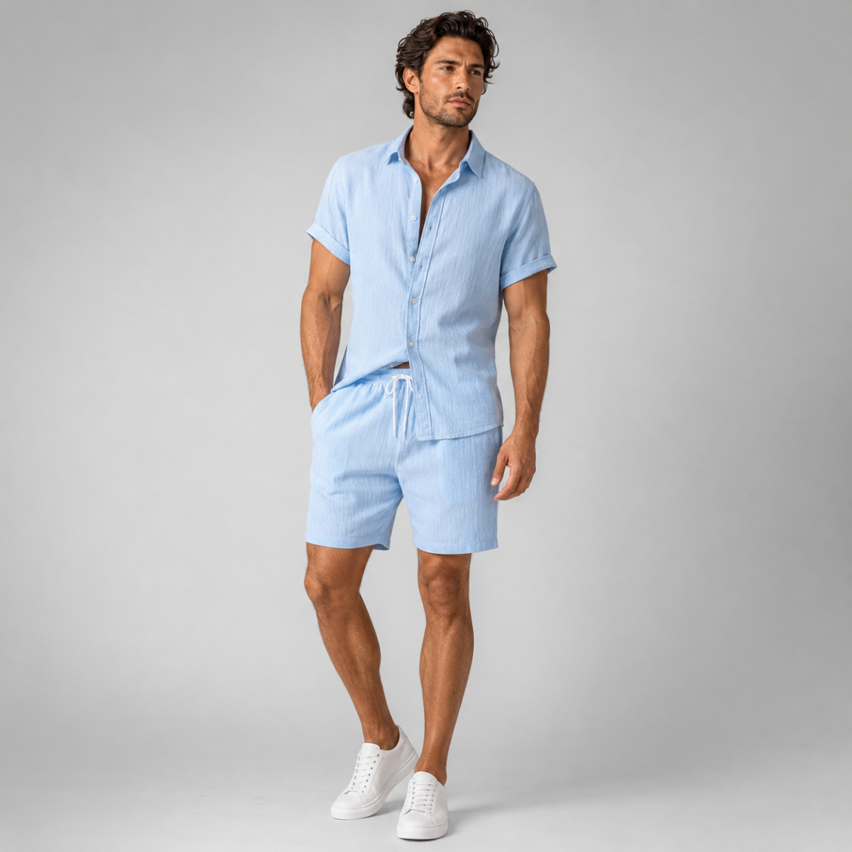 The Glenridge Park Men’s Lightweight Co Ord Set – Button Up Shirt & Drawstring Shorts