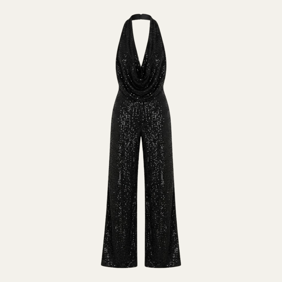 Women's Elegant Sequin Cowl Neck Wide Leg Jumpsuit