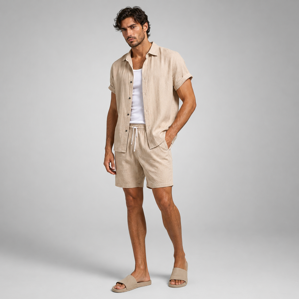 The Hillcrest Park Men’s Casual Co Ord Set – Button Up Shirt & Drawstring Shorts