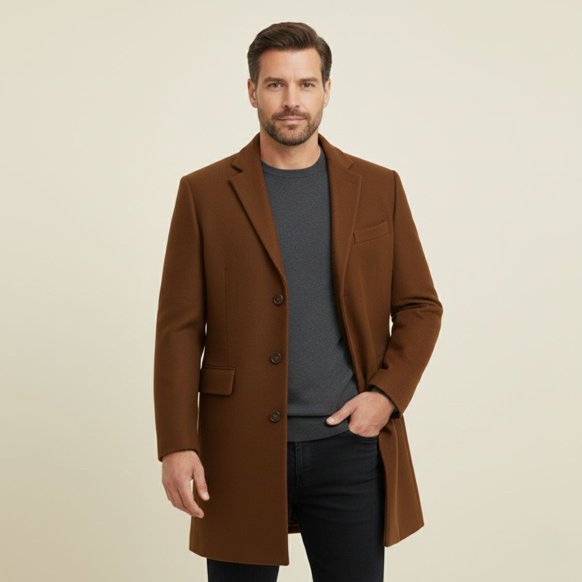 The Brianza Men’s Smart Single Breasted Wool Blend Overcoat