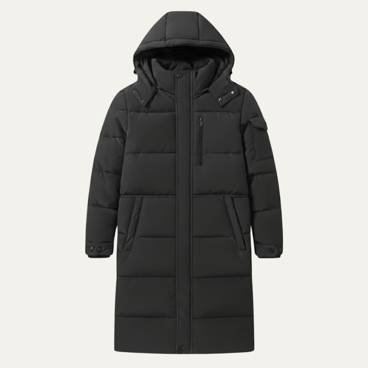 The Woking Men’s Thermal Longline Black Puffer Coat with Hood