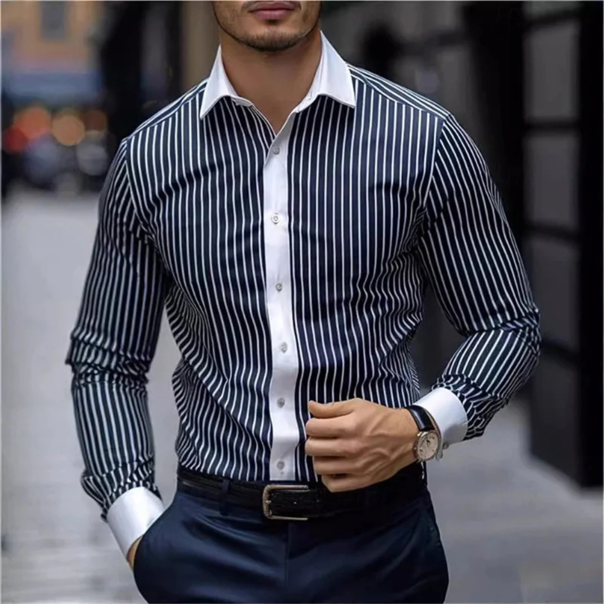 The Harwood Men’s Multicolor Vertical Stripe Casual Shirt