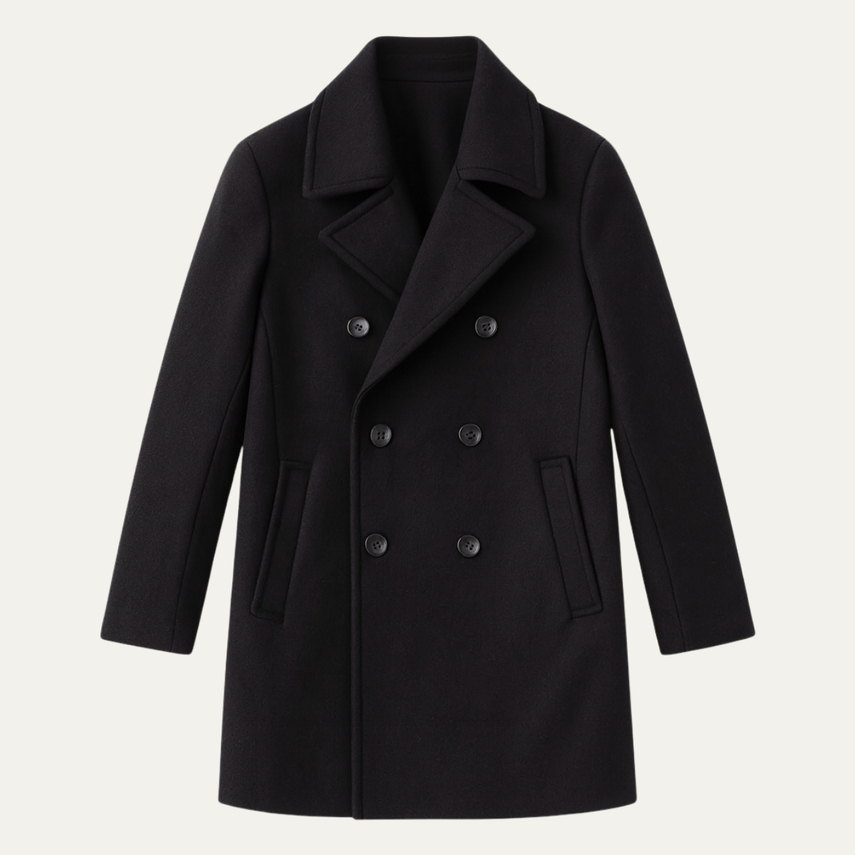 The Buckingham Men’s Warm Winter  Double Breasted Wool Peacoat – Black