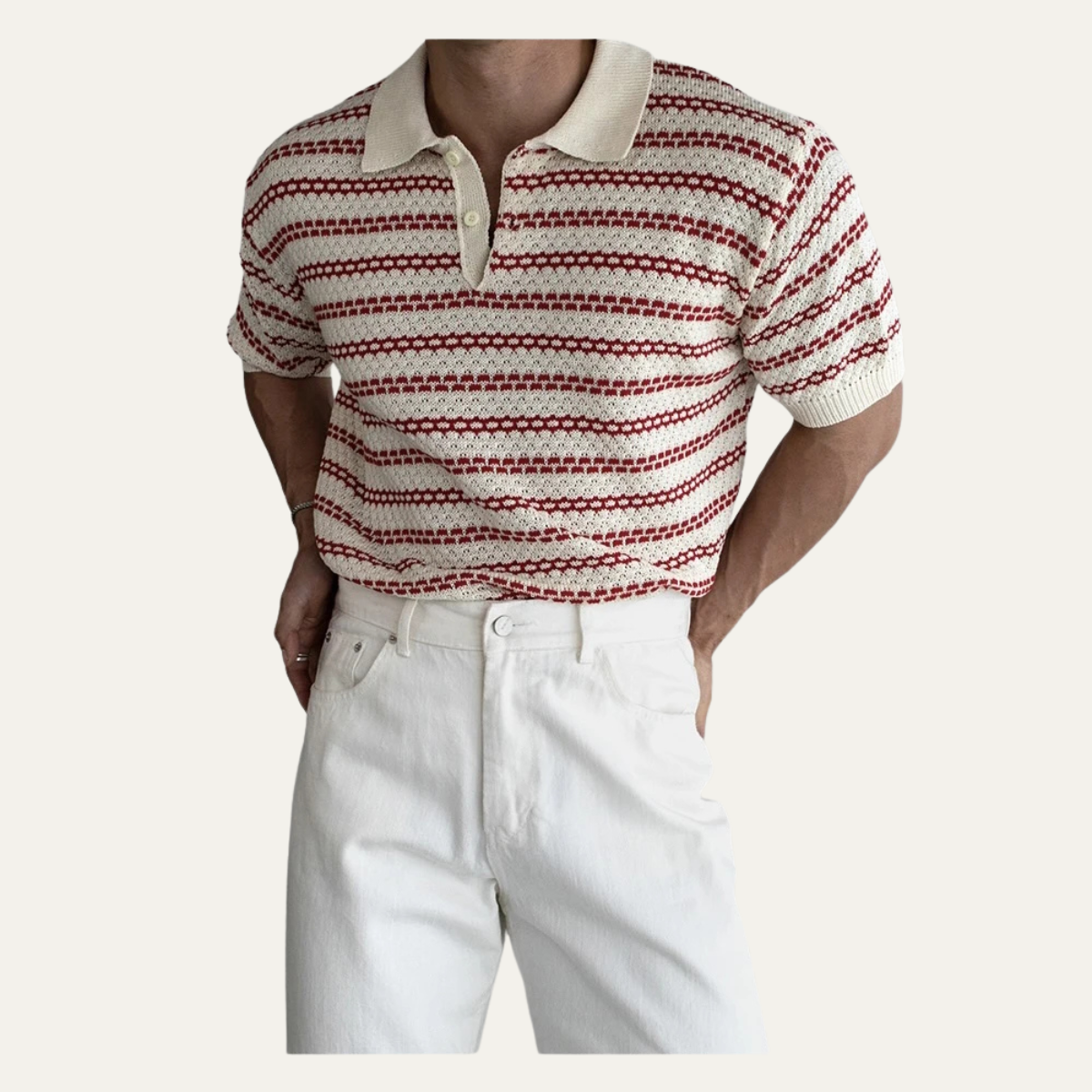 The Brunello Men’s Turn Down Collar Striped Knit Polo Shirt