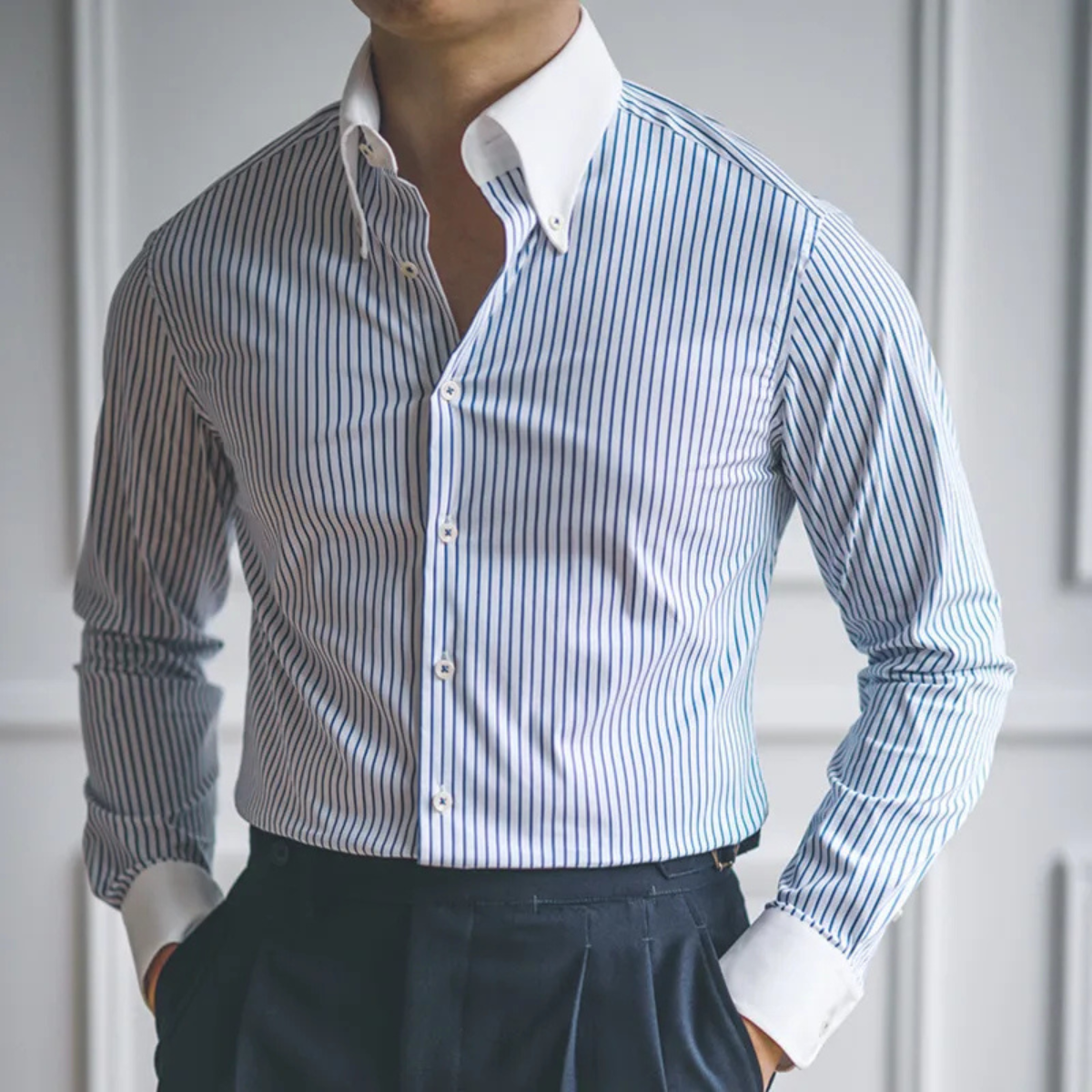 The Posillipo Men’s Classic Blue Stripe Dress Formal Shirt