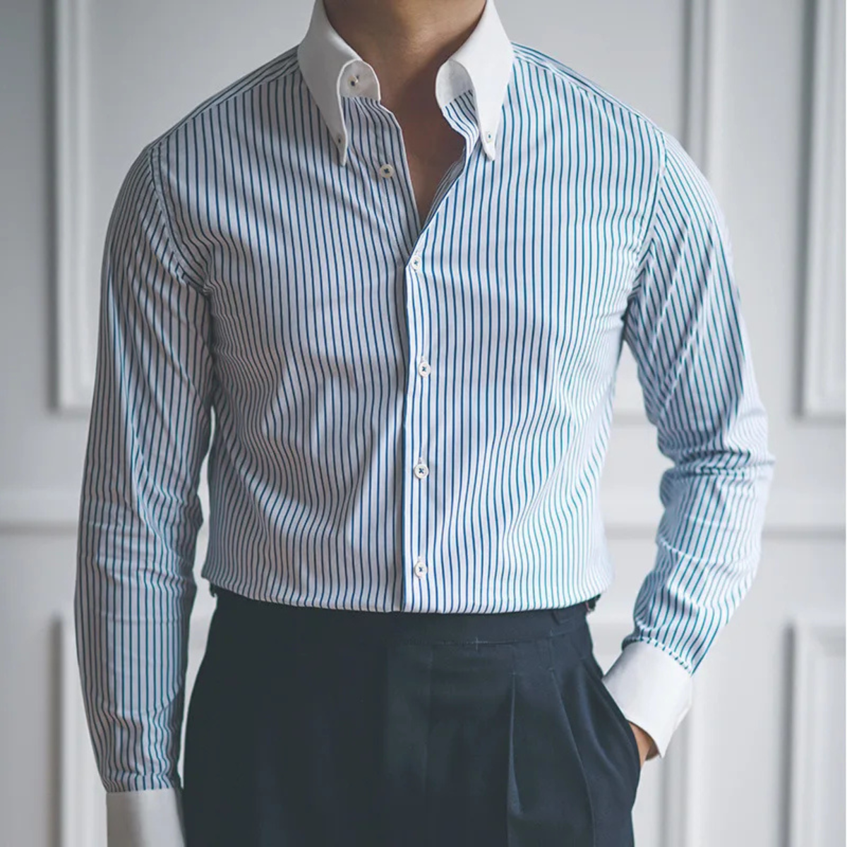 The Posillipo Men’s Classic Blue Stripe Dress Formal Shirt