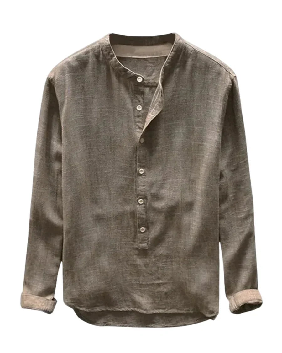 The Brooklyn Men's Vintage Collar Linen Henley Shirt